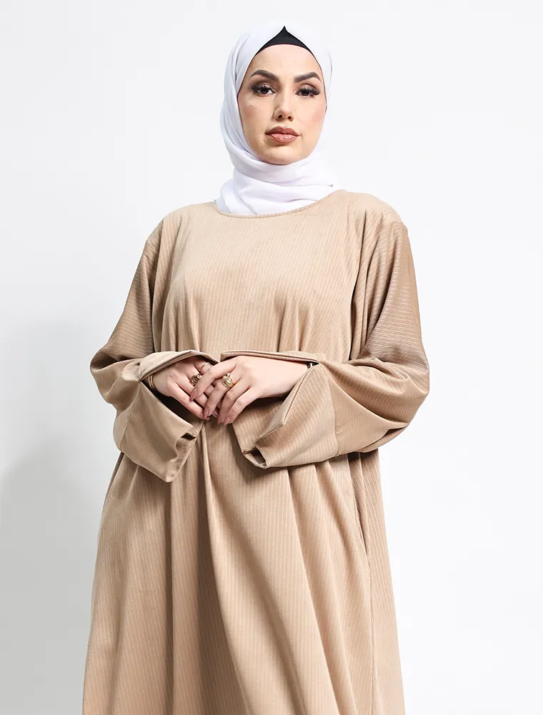 Beige Suede Feel Stretch Abaya